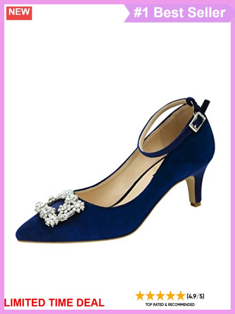 Comfort Kitten Heel Pumps Rhinestone Brooch Ankle Strap Formal Dress Shoes